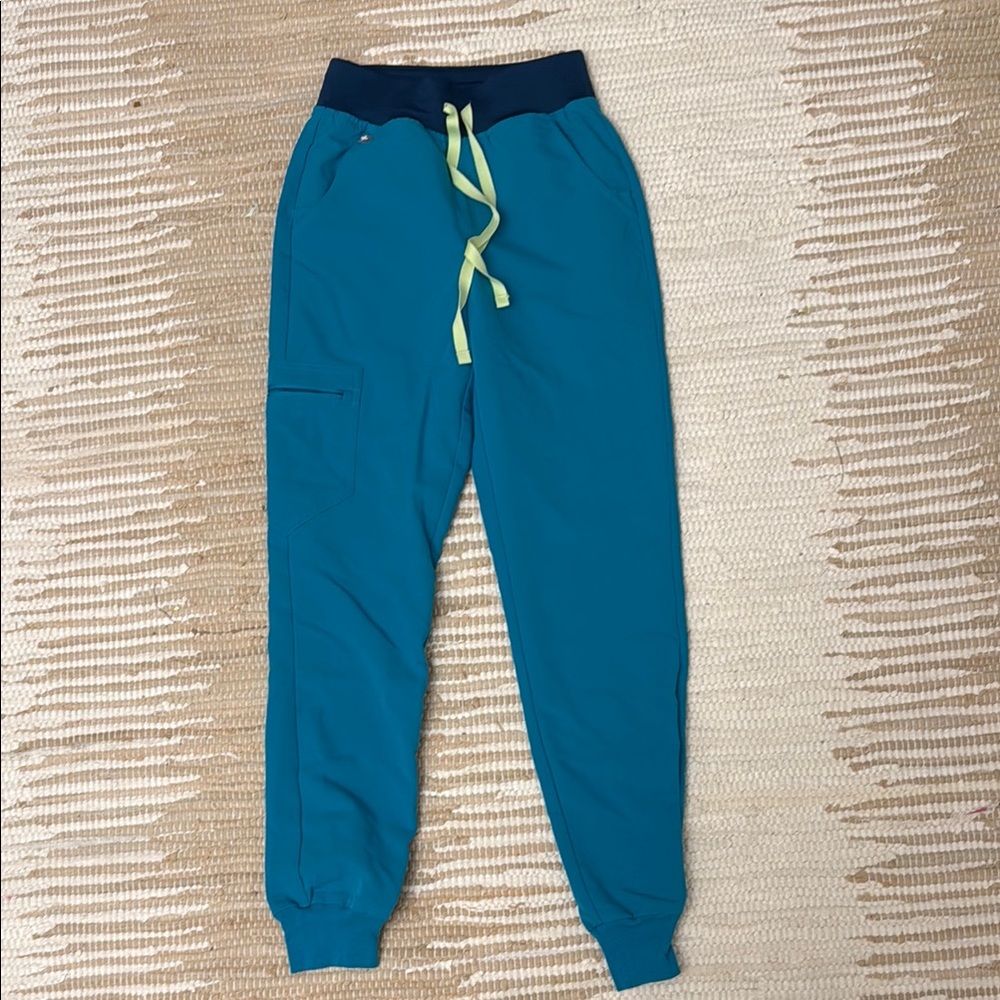 Figs Women's Teal High Waisted Zamora - Jogger Scrub Pants - XXS Regular